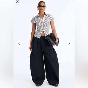 Plaid short sleeve fitted blouse cute top 90s preppy